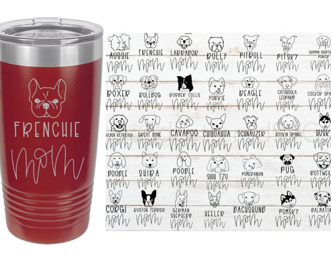 Custom Dog Lover Travel Mugs, Can be Personalized, Choose Your Dog Breed, Laser Engraved, 20 oz. Polar Camel Insulated, Dog Mom, Dog Dad