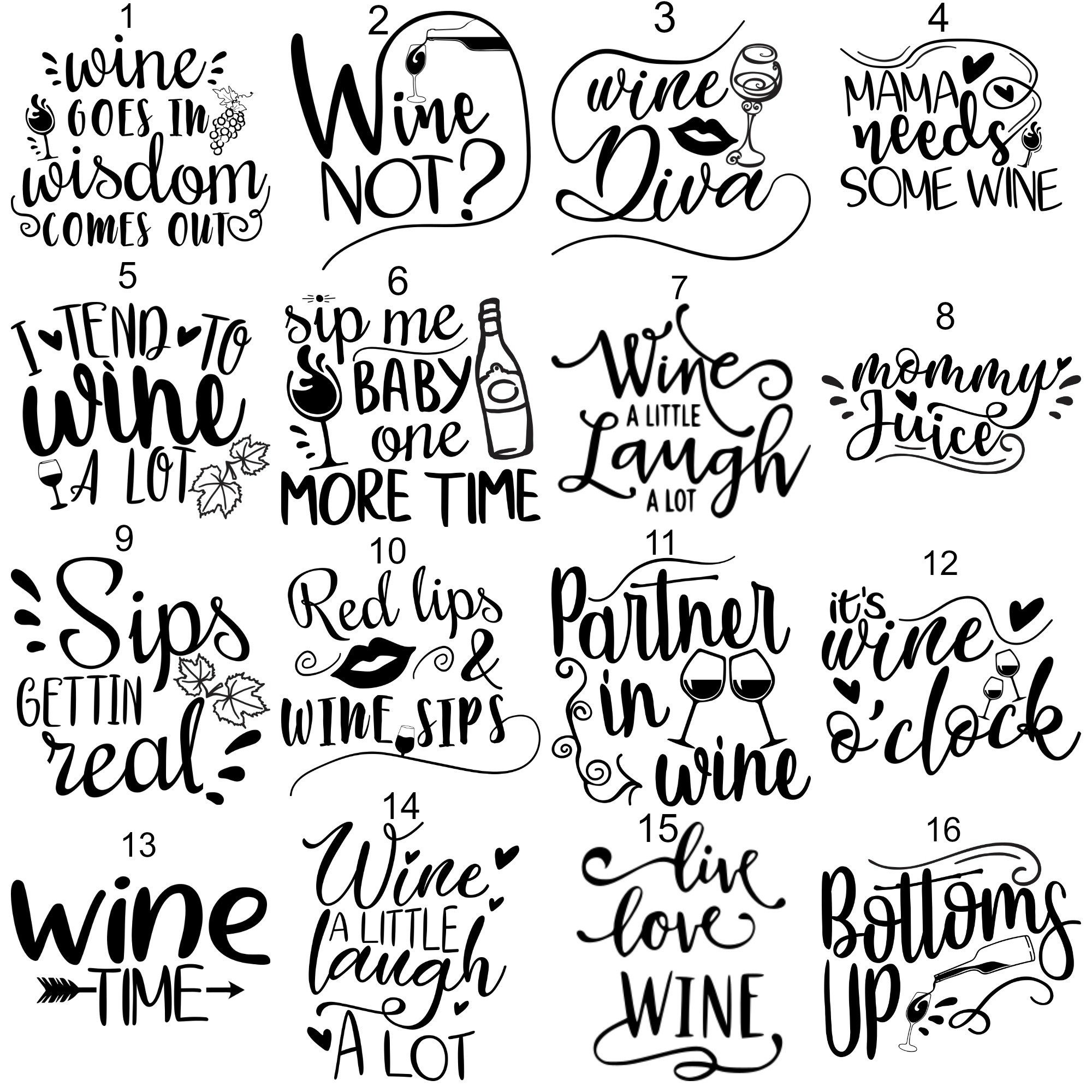 Laser Engraved Wine Glass, Funny Wine Sayings Set 2, Personalize Your