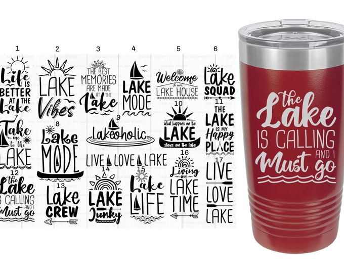 Lake Themed Laser Engraved Travel Mugs, Can be Personalized, 20 oz. Polar Camel Insulated Stainless Steel, Custom Lake Mug, Lake Gifts