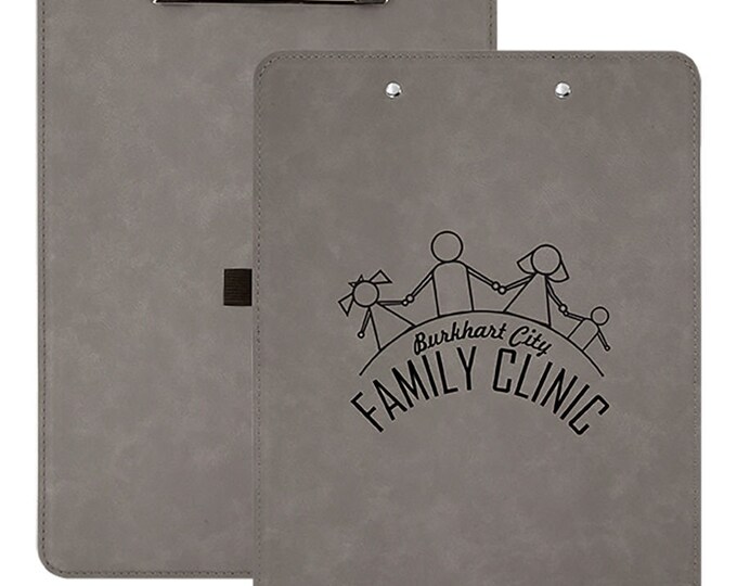 Custom Leatherette Clipboard, Your Choice of Image/Words, Gray Laser Engraved, Personalized Clipboard, Office Clipboard, Business Clipboard