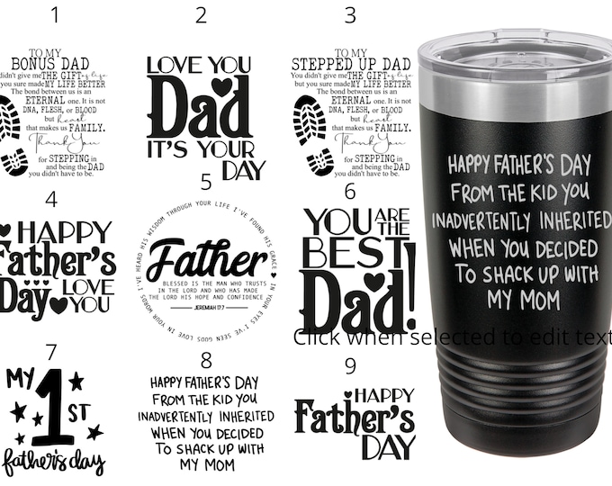 Father's Day Themed Laser Engraved Travel Mugs, Can be Personalized, 9 Different Sayings, 20 oz. Polar Camel Insulated, Dad Custom Mugs