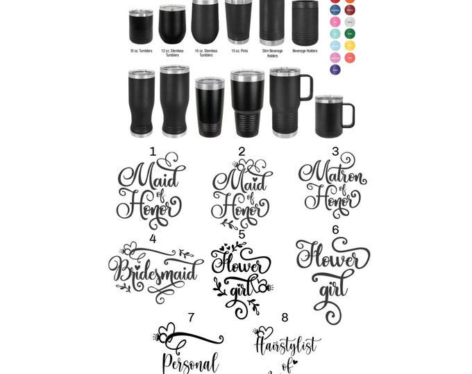 Fancy Scroll Bridal Party Laser Engraved Drinkware, Can be Personalized, Polar Camel, Insulated, Stainless Steel, Maid of Honor, Bridesmaid