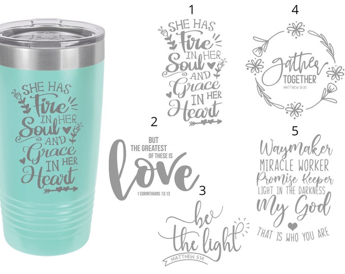 Christian Themed Laser Engraved Travel Mugs, Can be Personalized, 5 Different Sayings, 20 oz. Polar Camel Insulated, Christian Sayings