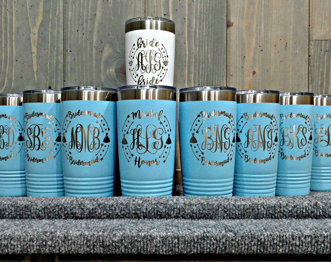 Personalized Laser Engraved Travel Mugs, Your Choice of Image/Words, 20 oz. Insulated, Yeti Style, Stainless Steel, Bridesmaids Gifts