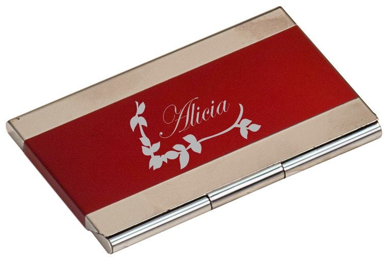 Red Business Card Holder, Personalized Your Choice of Image/Words