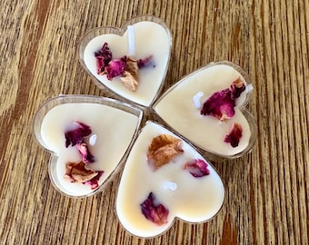 Handmade Beeswax + Coconut Oil Tealights | Wild Rose + Heart Candles | Set of 4