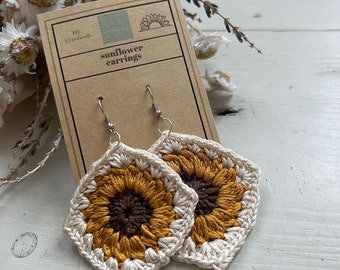 Sunflower Crochet Earrings, handmade sunflower earrings, unique earrings, Mother’s Day gift earrings, gift for her, handmade earrings,