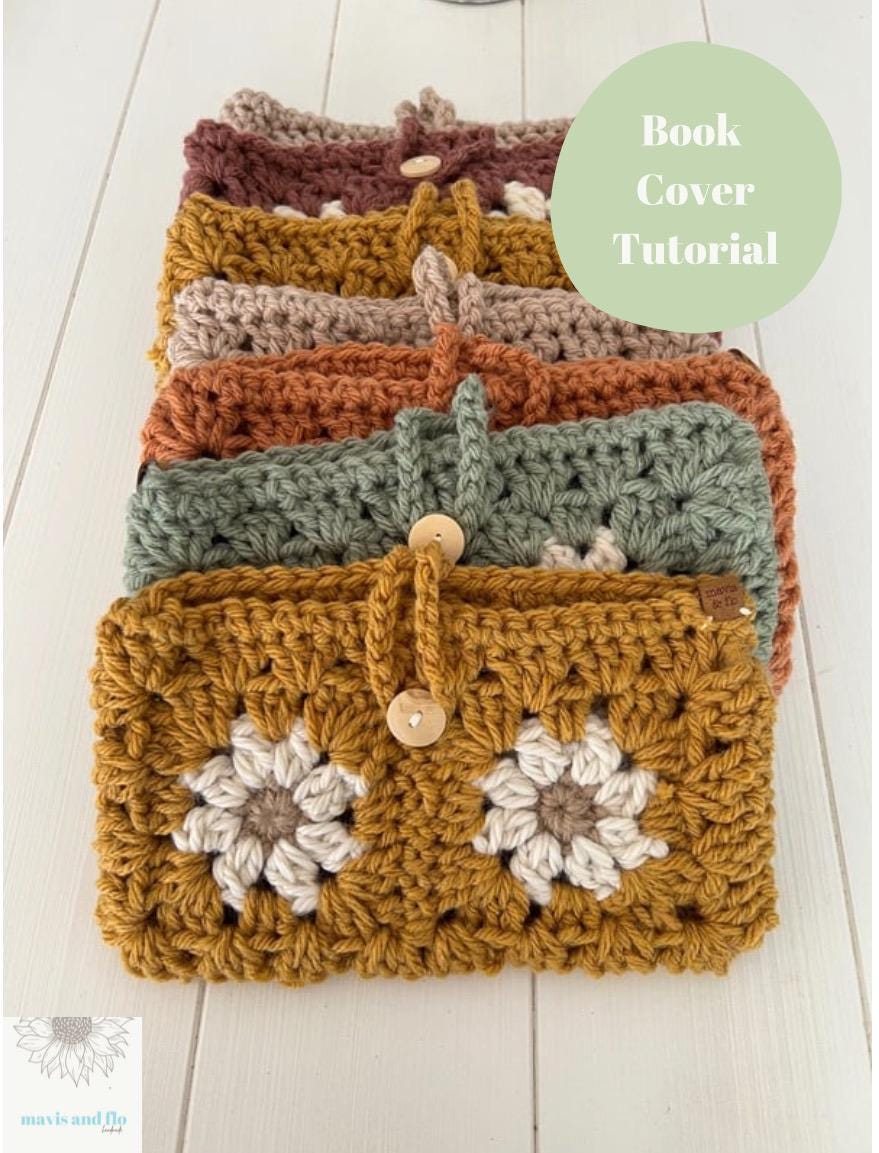 crochet book cover tutorial, daisy book cover tutorial, book cover pattern, handmade book cover tutorial