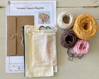 Granny Square Crochet Bag Kit, DIY Learn to Crochet