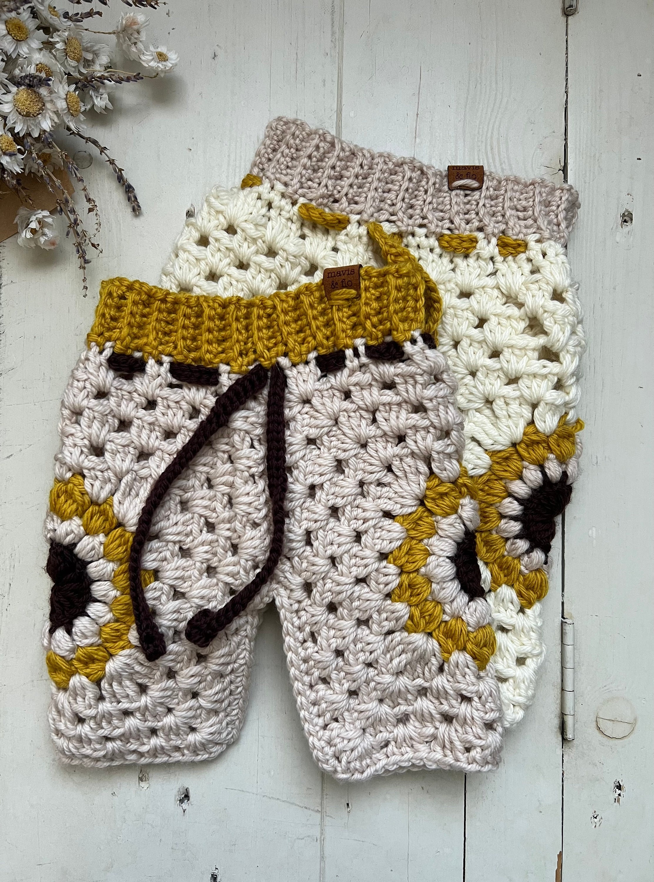 Crochet Sunflower Baby Pants, Merino Wool Knit Toddler Clothing