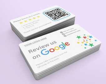 Google Review QR Code Business Cards - Personalized, Custom Design, Printed Feedback Cards, Rounded or Square Corners