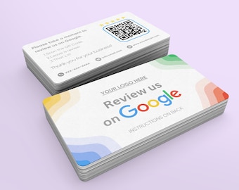 Google Review QR Code Business Cards - Personalized, Custom Design, Printed Feedback Cards, Rounded or Square Corners