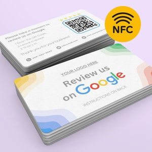 NFC Google Review Business Cards – Personalized, Custom Design, Plastic, Durable, Contactless Feedback Cards, QR Code Business Cards