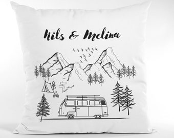 Sofakissen personalisiert - Camping Van - Camper Geschenk Kissen Baumwolle 40 x 40 cm