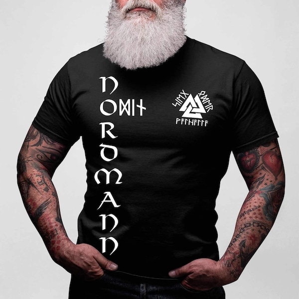 Nordmann Wikinger T-Shirt mit Valknut-Runen - Viking Bekleidung - Sieg oder Valhalla Valknut