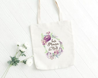 Bag - Best Mom in the World Flower Wreath - Fabric Bag Gift Cotton White Mother's Day Gift