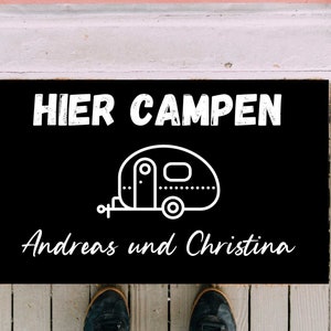 Doormat camping caravan camping here camping here camping can be personalized with your desired name