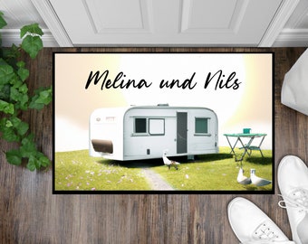 Camping doormat with name Caravan 20 personalized with desired name