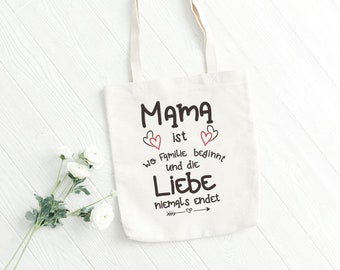 Bag - Mom where family begins - fabric bag gift love cotton white Mother's Day gift