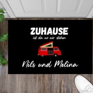 Doormat Camping Motorhome Van red Classic 9 home is where we stand customizable with desired name Personalized Gifts