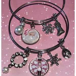 Pink Santa or Nutcracker Charm Bracelets