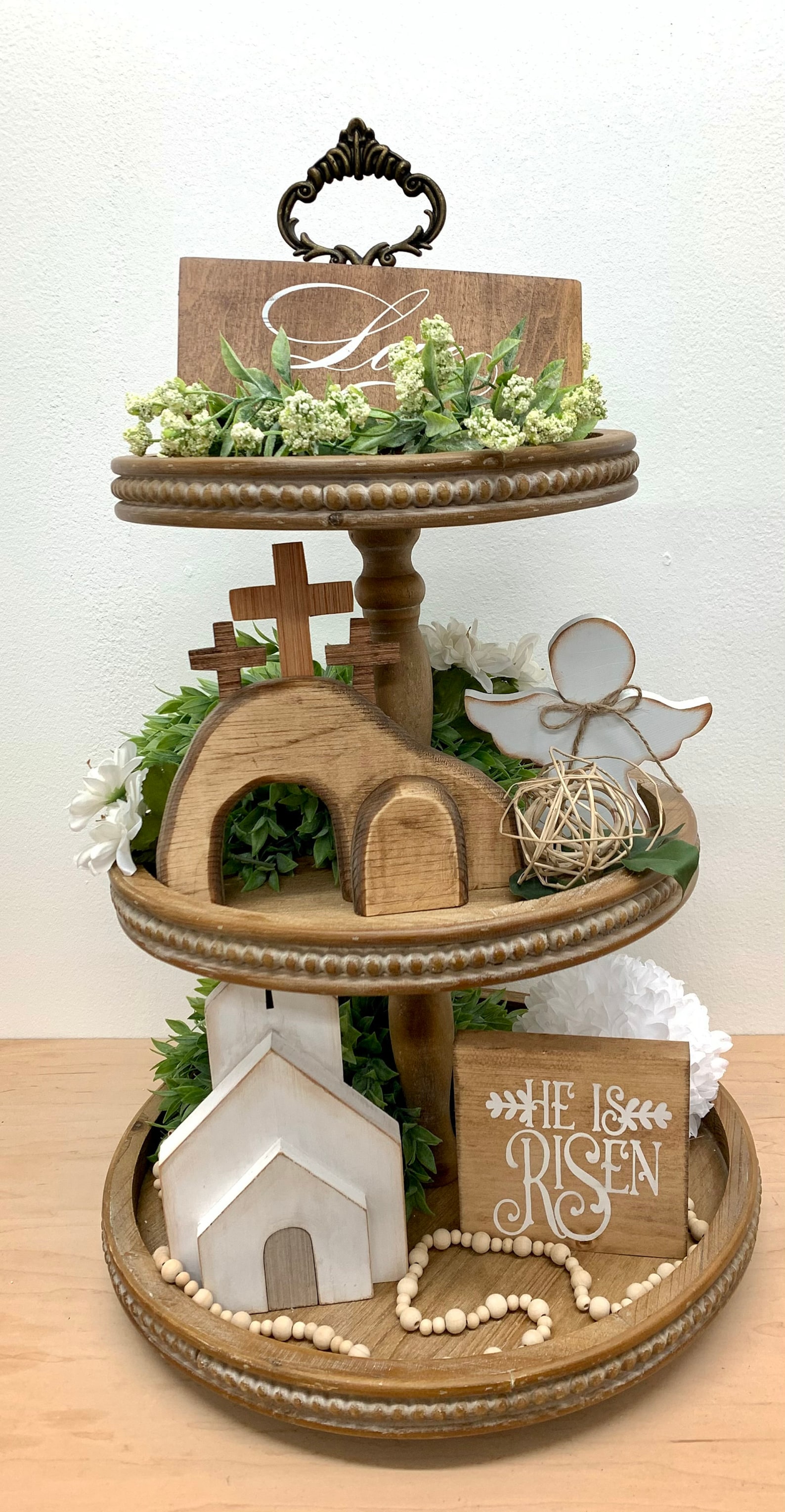 Ziliny 28 Pcs Easter Tiered Tray Decor He Is Risen Tiered Tray Decorations Set Wooden Decorative Trays Farmhouse Rustic Tiered Tray For Home Farmhouse Kitchen Decorations
