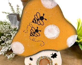 Honey Bee Tiered Tray, Bee Gnomes, Gnome Mushroom House