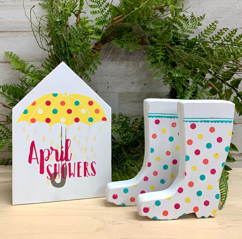 Wood Rain Boots Spring Tiered Tray Decor Etsy