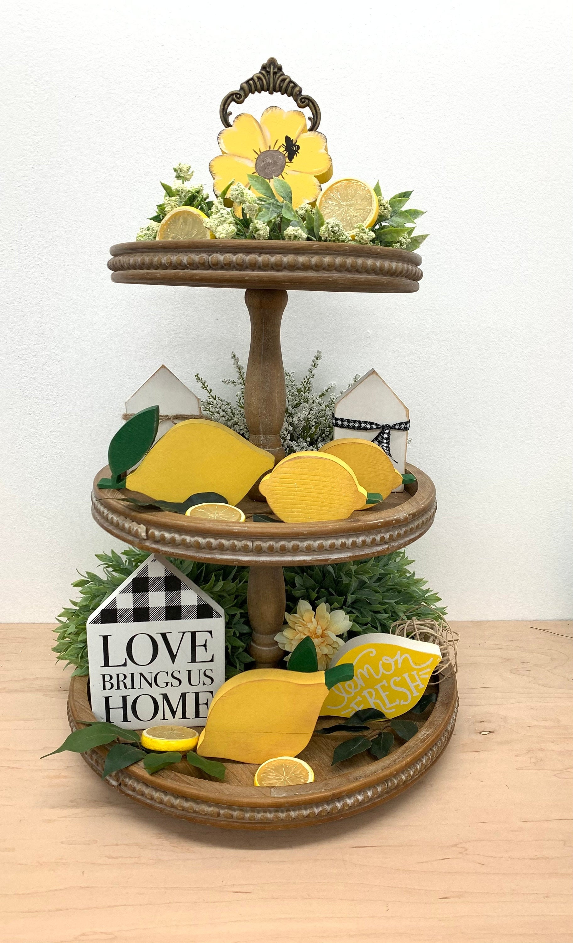 Lemon paintingwalltiered trayshelf decor