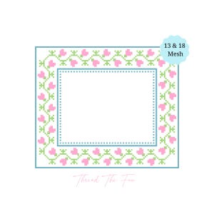 Gebloemd hart frame borduurpatroon 13 mesh en 18 mesh pdf-patroon downloaden