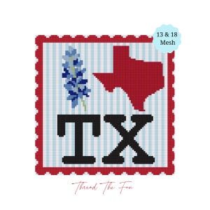 Texas Needlepoint Pattern Bluebonnet & TX Design Stamp PDF Chart 13 Mesh and 18 Mesh