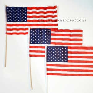 Small American Flag Sticks (set of 3) | 11&quot; Mini Plastic Flag Sticks