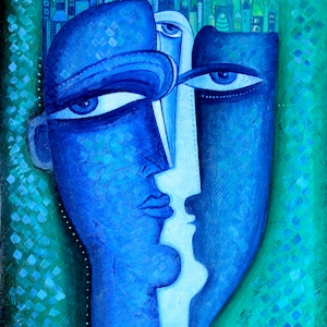 Large painting Cubist painting Portrait art Free Shipping &quot; The Man in the City &quot;. Large artwork Size 23.6 x 31.4 inch  60x80 cm