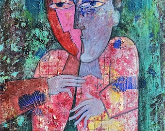 Musician original painting, oil, mix media on canvas 20 x 16