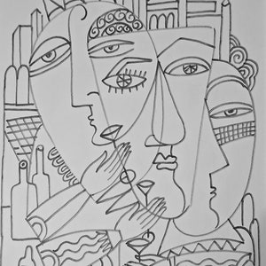 Large artwork Original art Free Shipping  &quot; Party &quot;  Size 12 x 9 inch