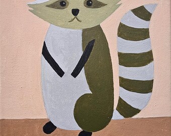 Acrylic Painting – 10x8 Original Canvas Art by Areg – Raccoon Wall Decor – Whimsical Raccoon Painting for Kids Room