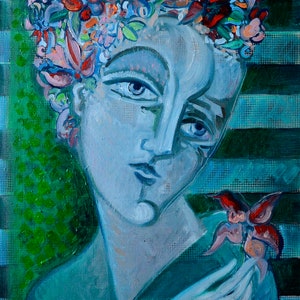 large print wall art.  &quot; Green Girl &quot; Size 24 x 18 inch