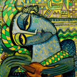 Print on canvas, Gift Idea, free shipping &quot; Musician&quot; large artwork. Size 24 x 18 inch