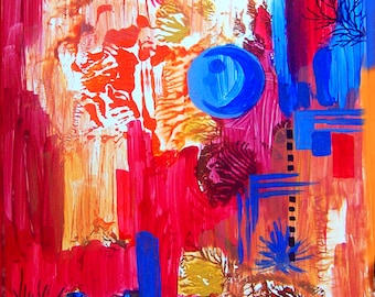 duży abstrakcyjny obraz, oryginalny obraz „Kompozycja”, akryl, technika mieszana na papierze akwarelowym, 7,8 x 15,7 cala, 20 x 40 cm