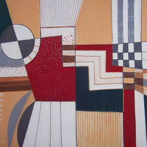 large wall art original painting geometric Kandinsky style &quot; Morning &quot; acrylic on canvas 15.3 x 19.2 inch, 39.5 x 49.5 cm