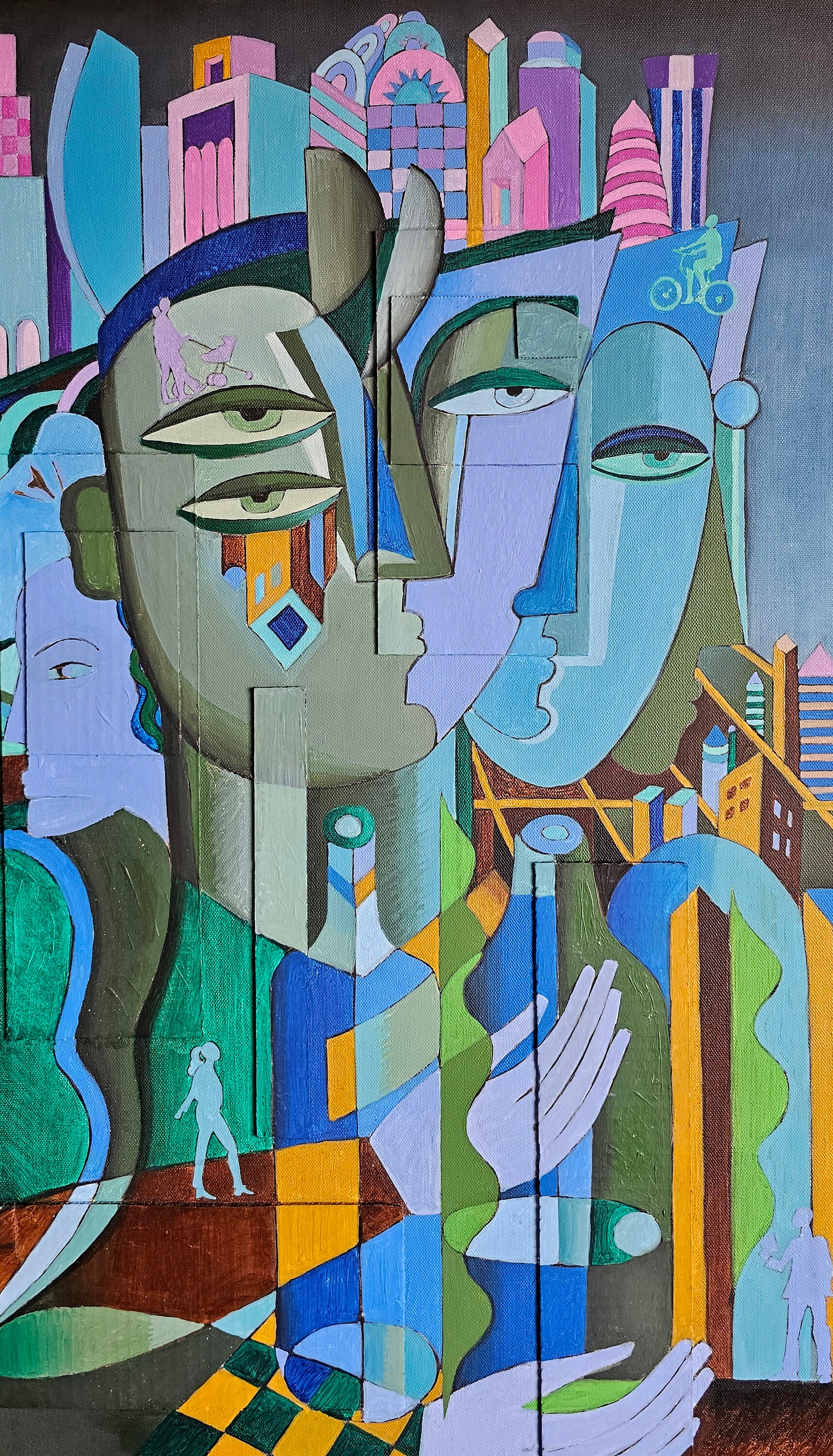 Large 3D Painting, Original Art, Cubism 