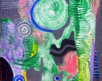 duży abstrakcyjny obraz, oryginał „Kompozycja”, akryl, technika mieszana na papierze akwarelowym, 7,8 x 15,7 cala, 20 x 40 cm