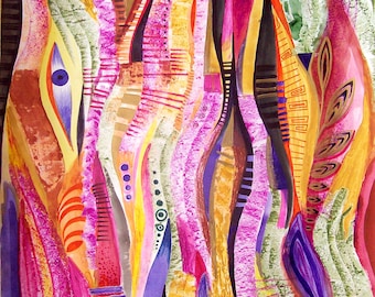 Prezent na Dzień Niepodległości, duży obraz ścienny, oryginalny obraz „Kolory wiatru”, akryl, technika mieszana na papierze akwarelowym, 16,9 x 24 cale, 43 x 61 cm