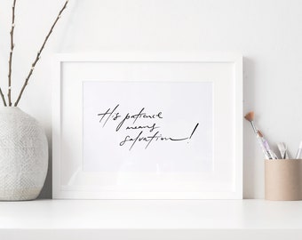 His patience means salvation | digital download | printable | lettering | bible verse | faith print | minimalist | Christian gifts | unique