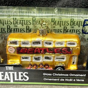 The Beatles 50 Years Sgt Pepper Hand Crafted Blown Glass Double Decker Bus  Christmas Ornament New in Box