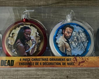 The Walking Dead Shatter Proof Disc Christmas Ornament Set of 4 RARE Michonne Rick Grimes Daryl Dixon