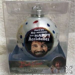 Bob Ross No Happy Accidents Glass Ball Christmas Ornament