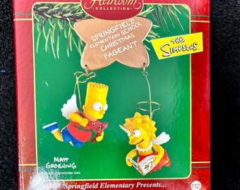 Vintage 2002 Carlton Cards The Simpsons A Simpsons Christmas Bart Simpson and Lisa Simpson Angels Christmas Ornament New In Box