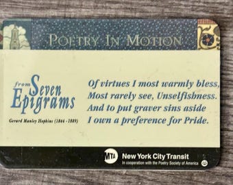 Vintage Hard To Find NYC MTA Metrocard Holder Poetry In Motion Gerald Manley Hopkins