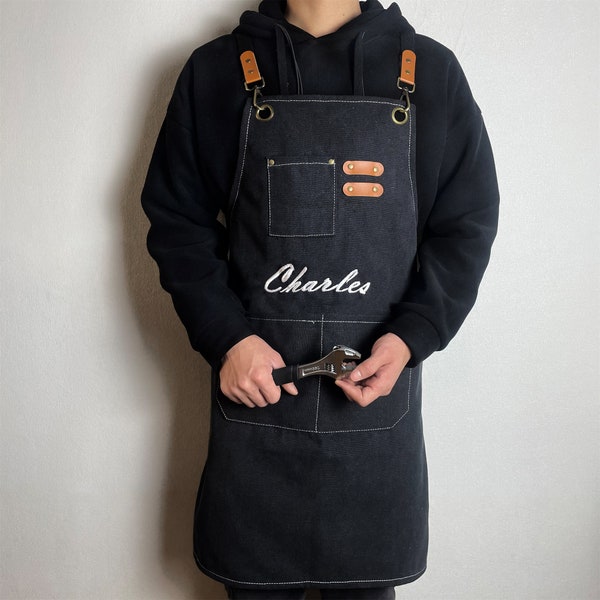 Personalized Canvas Embroidered Apron | Premium Apron With Embroidery Name | Personalized Apron | Gift for Dad,Father's Day Gift,Work Apron